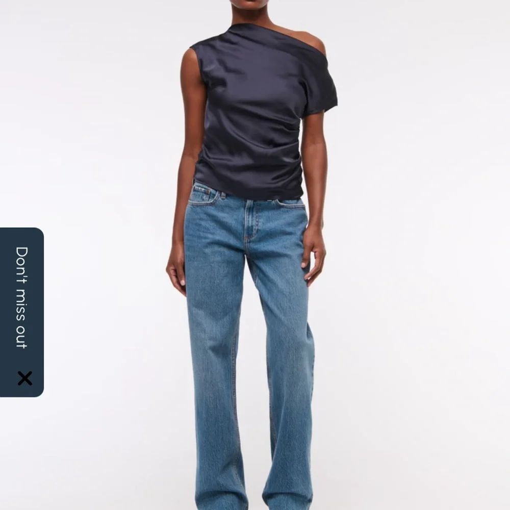 Asymmetrical One-Shoulder Satin Like Silk Like Top Navy Blue XS - Picture 2 of 9